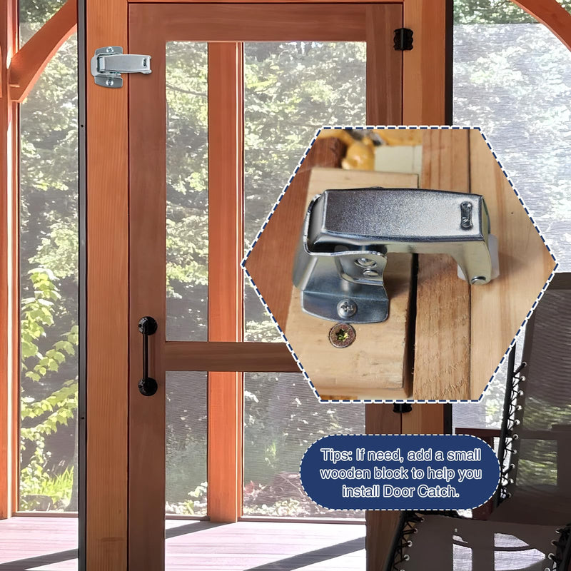 Dreyoo 1 Pack Screen and Storm Door Catch, 1-3/4 inch wide base with 1-5/8 inch Projection, Screen Door Spring Loaded Catch for Hinged Swinging Doors, Cabinets and Cupboards Doors Zinc Plated (Sliver) Sliver
