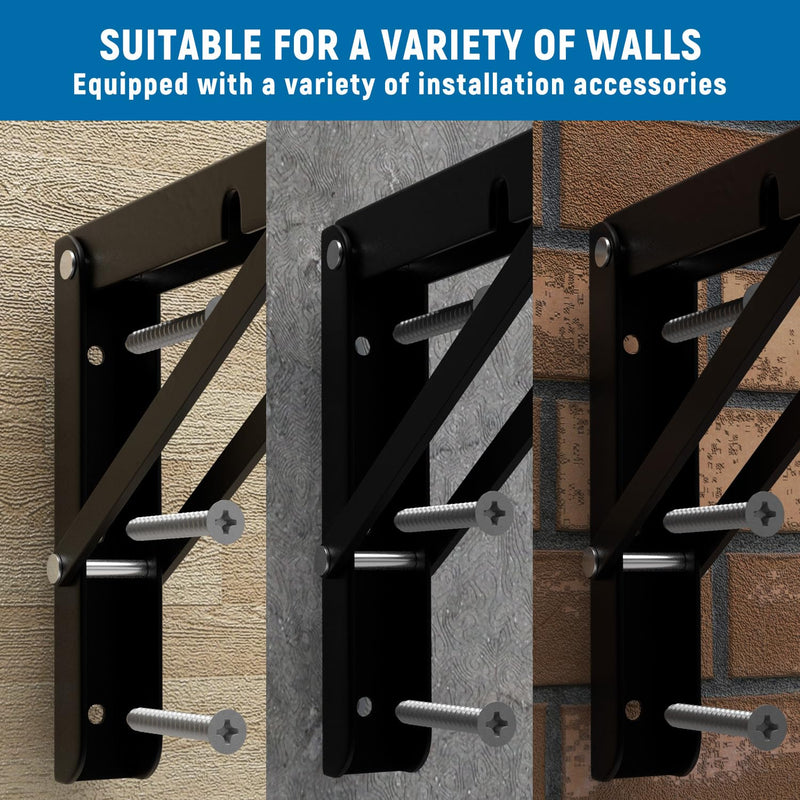 LEOPO 8 inch Folding Shelf Brackets, Heavy Duty Wall Mounted Shelf Bracket, 2 Pack, Black