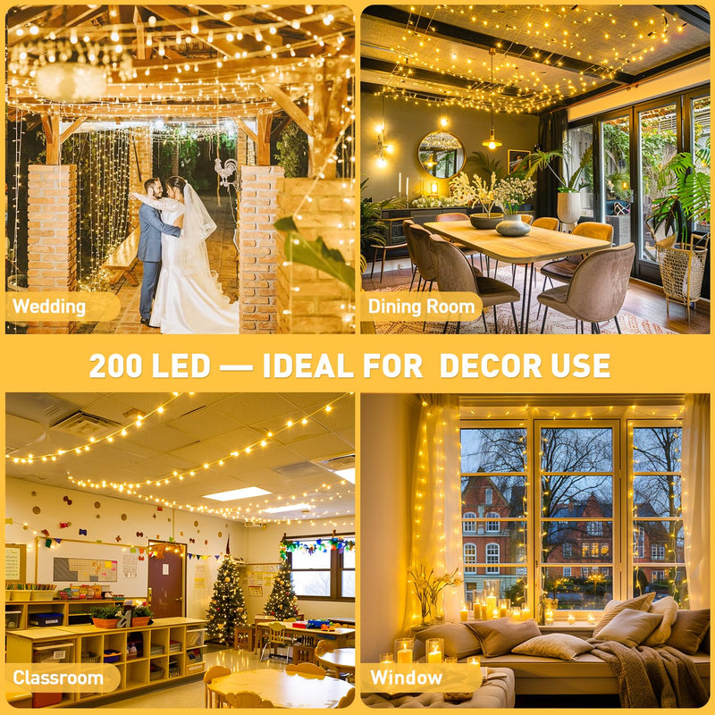 JMEXSUSS 200 LED Christmas String Lights Indoor Outdoor, Connectable Warm White String Lights for Bedroom Clear Wire, 66 Ft Twinkle Fairy String Lights Plug in for Wedding Tree Spring Decorations