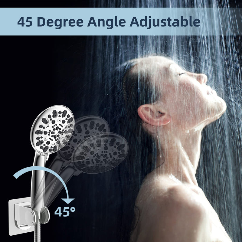 Hibbent Shower Head Holder, Strong Adhesive and Waterproof Handheld Shower Holder, Shower Head Bracket, Height Adjustable Shower Wand Holder, Wall Mount, No Drilling, Chrome Finish 1 Pack Silver