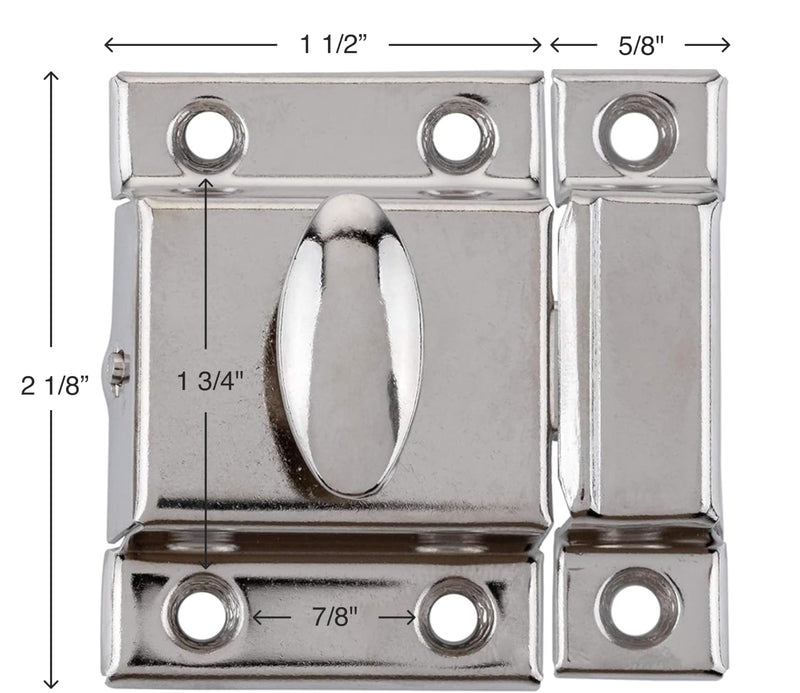 Large Stamped Nickel Plated Cabinet Door Latch - 2 1/8" × 2 1/8" - Spring Loaded Cupboard Door Latch with Oval Turn - Vintage Cabinet Hardware | UA-140-LPN (1)