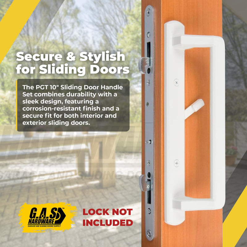 PGT 10" Sliding Glass Door Interior Handle with Thumb Latch Lever and Screws | Inside Handle Replacement w/ 3-7/8" Hole Spacing | Fix and Repair PGT Door Hardware - White