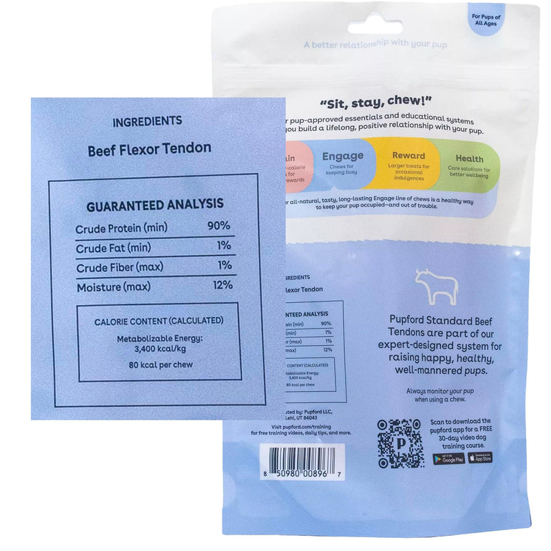 Pupford Standard Beef Tendon Chews for Dogs & Puppies, All-Natural Dog Chew with Glucosamine for HIPS and Joints, Long-Lasting Toy, Great for Teething (10 Count) 10 Count (Pack of 1) - PawsPlanet Australia