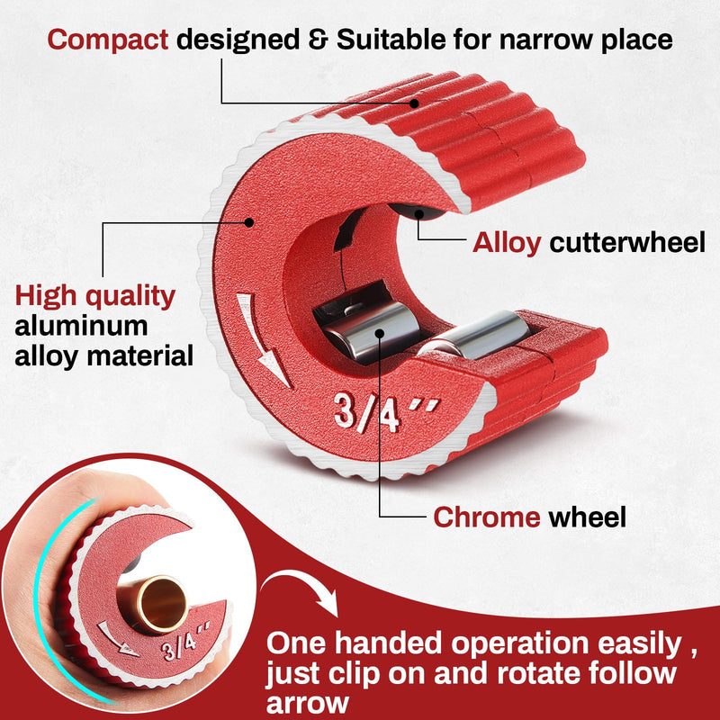 Copper Tubing Cutter Set, 3 Pcs Copper Pipe Cutter Tool, 1/2 In, 3/4 In, and 1 In. Cutters, Reaming Pen, 3 Cutters Handles with Storage Case