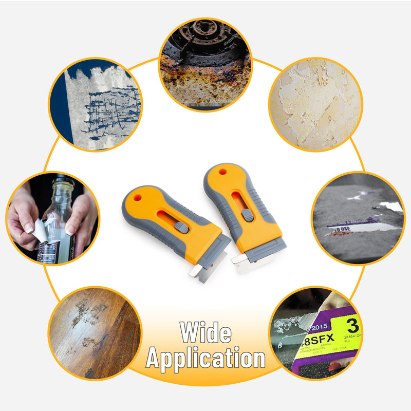 Bates- Razor Blade Scraper, 2 Pack, Razor Scraper Set with 30 Extra Blades, Razor Scraper, Window Scraper, Scraper Tool, Glass Scraper, Scraper Blades, Blade Scraper, Razor Blade Retractable. Yellow and Gray