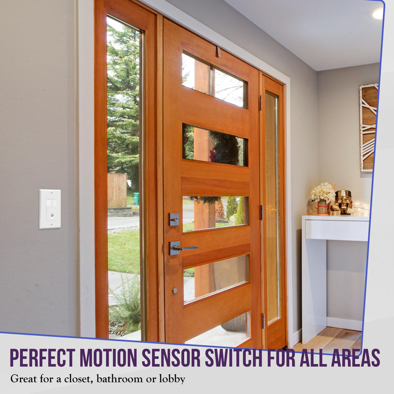 ENERLITES PIR Motion Occupancy Vacancy Motion Sensor Light Switch, 500W, 5A, Motion Sensor Night Light, Single-Pole, Smart LED Backlight, Neutral Not Required, Ground Required, HMOS-J-W, White Ground Wire Required