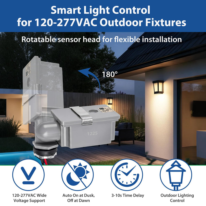 1 Pack Dusk to Dawn Sensor,120-277VAC Photocell Sensor for Outdoor Lights,Swivel Photoelectric Switch,IP65 Waterproof Auto On/Off Light Switch for Outside Lighting Control 1