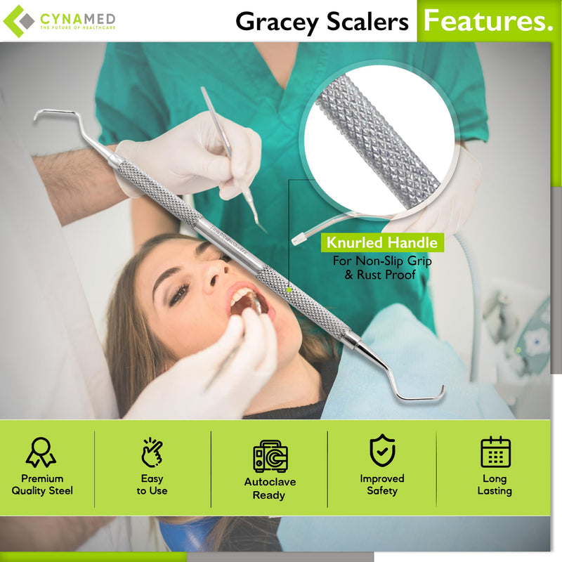 Set of 7 Cynamed Gracey Dental Curettes and Scalers - Double Ended Periodental Premium Instruments