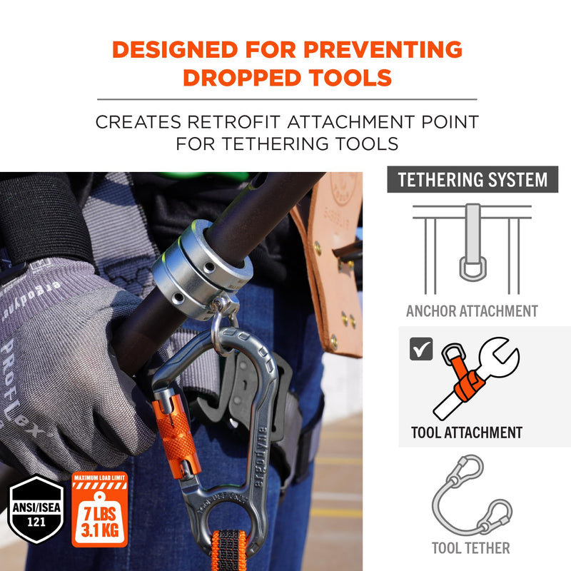 Ergodyne Squids 3791 Sleever Bar Lock Collar with Tethering Attachment Point for Tool Lanyard, Compatible Bar Size 7/8 .875 in