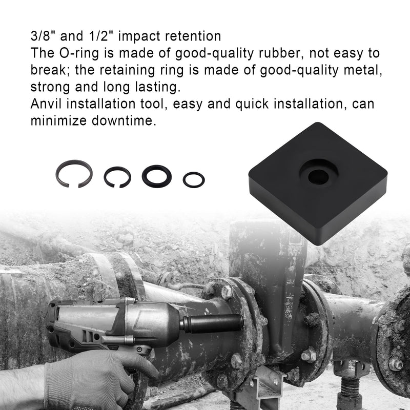 6 set 3/8" & 6 Sets 1/2" Impact Retaining Ring Clip Impact Friction Rings with O-Ring, Including Retainer Ring Anvil Install Tool Compatible with Electric & Pneumatic Impact Wrench
