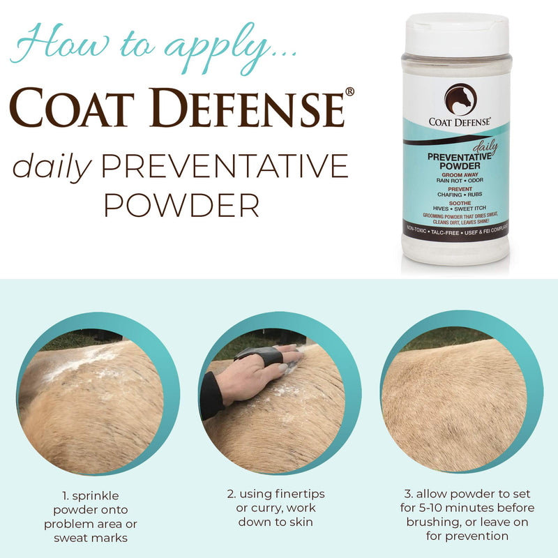 Coat Defense Daily Preventative Powder for Horses - Safe & Effective Equine Sweet Itch, Skin Funk, Scratches, & Rain Rot Treatment - Dry Shampoo for Horses, 8 oz Formula with All Natural Ingredients - PawsPlanet Australia