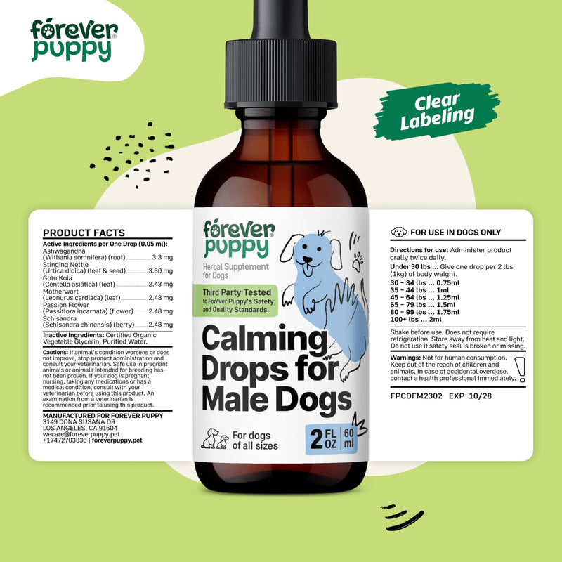 Calming Drops for Male Dogs - Pure Ashwagandha & Passion Flower Extract for Composure - Liquid Relaxing & Mood Support Supplement for Dogs of All Breeds & Sizes - 2 oz 2 fl oz - PawsPlanet Australia