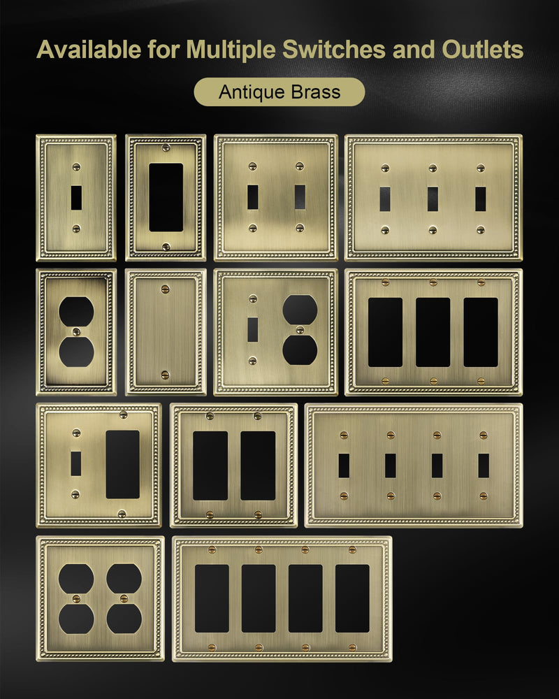 4-Pack Duplex Outlet Cover Plate, Antique Brass Metal Wall Plates for Electrical Outlets, 1 Gang Receptacle Cover, Pearls Decorative Switch Plates and Outlet Covers Single Duplex 4PK