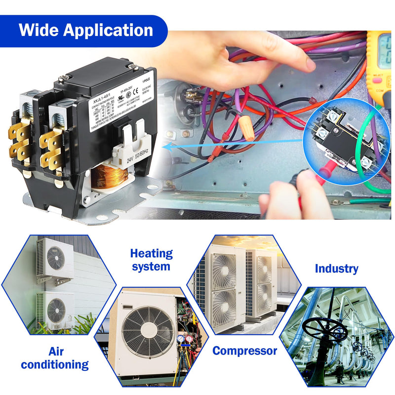 Dreyoo 2 Pack 24V Coil 40A 1 Pole Air Conditioner Contactor, UL Certified Carrier HVAC Motor Contactor, Air Conditioner Replacement Relay, Compatible with C230b, Heat Pump, Refrigeration Systems
