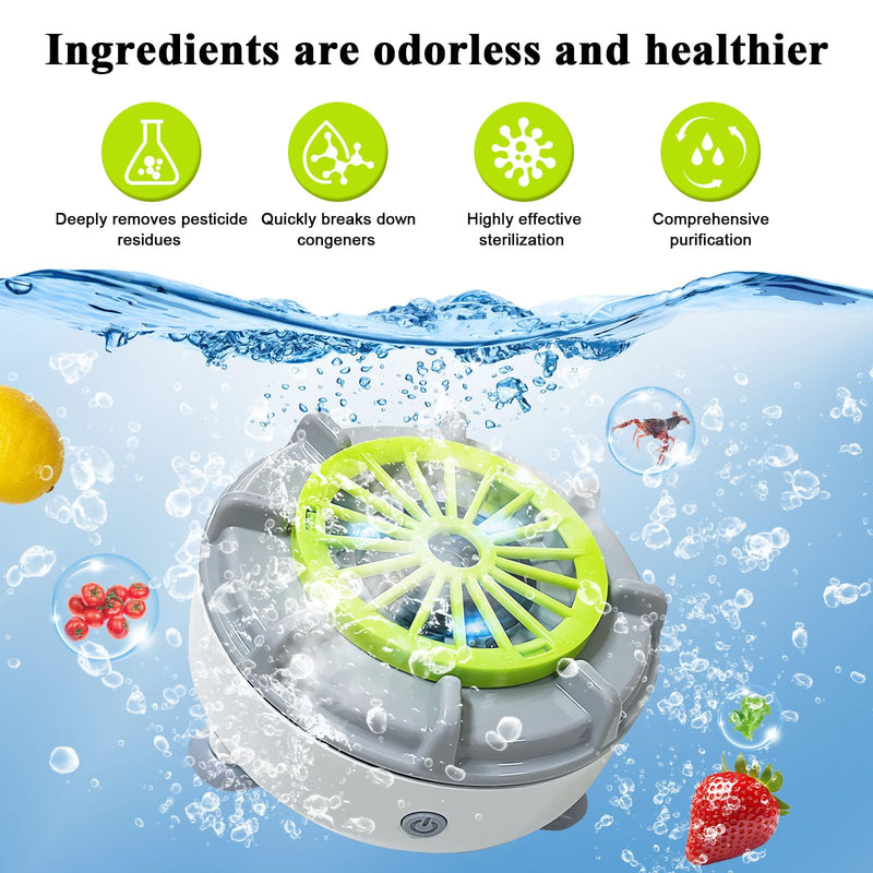 Fruit and Vegetable Cleaning Machine, 5-Min Rapid Fruit Vegetable Meat Purifier with Suction Cup Base - Wireless Charging Portable Food Cleaner for Fruits, Veggies, Rice, Meat (White)