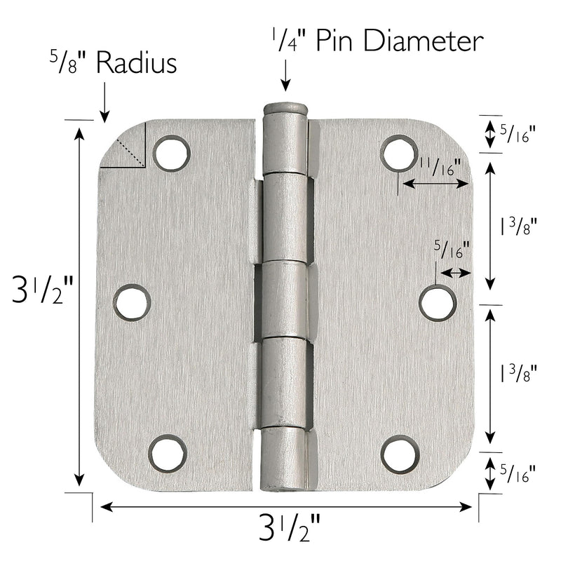 Design House 181412 Door Hinges for Interior Doors 5/8-inch Radius Steel Door Hinge Door Hardware, 3-1/2-inch x 3-1/2-inch, Satin Nickel, 3-Pack