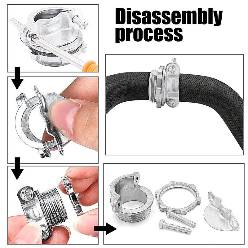 24pcs 1/2Inch Clamp Type Cable Connectors for Metallic Conduit Protect Cables Silver-Zinc 1/2"-24pack