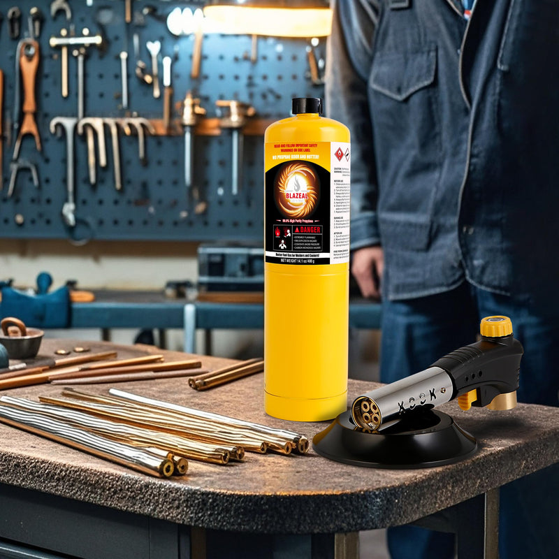 KOOKCOOK Propane Torch Head,Quad-Flame Blow Torch Kit with Propane Tank Base for MAPP MAP Gas,Work in All Angle,Trigger Start Torch Gun Ideal for Welding Brazing Soldering Grill Camping Cooking Food Torch Only