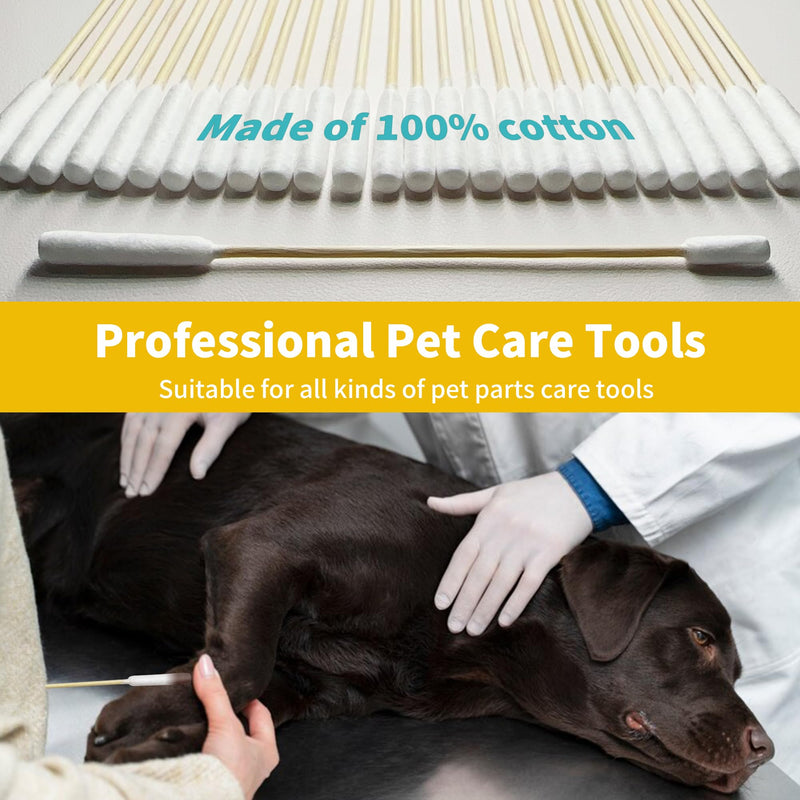 100 PCS 6 Inch Long Cotton Swabs in Box - Professional Large Cotton Swabs with Bamboo Handle - Double Sided Dog Ear Swabs - Specially Designed Big Cotton Swabs for Dog Ear, Cleaning Solution Double Round-100 PCS