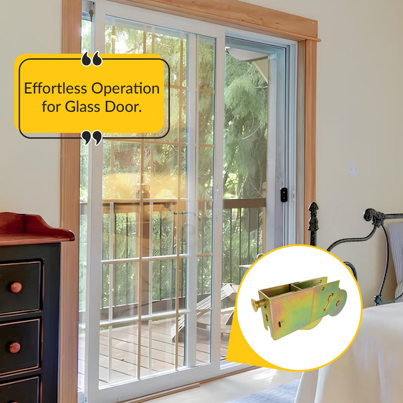 Brixwell Tandem Patio Door Roller Assembly, Steel Housing and Dichromate Wheel Finish, Dual 1-1/2" Steel Wheels, 3-5/32" Length, 23/32" Width, 1-9/16" Height, Sliding Door Hardware