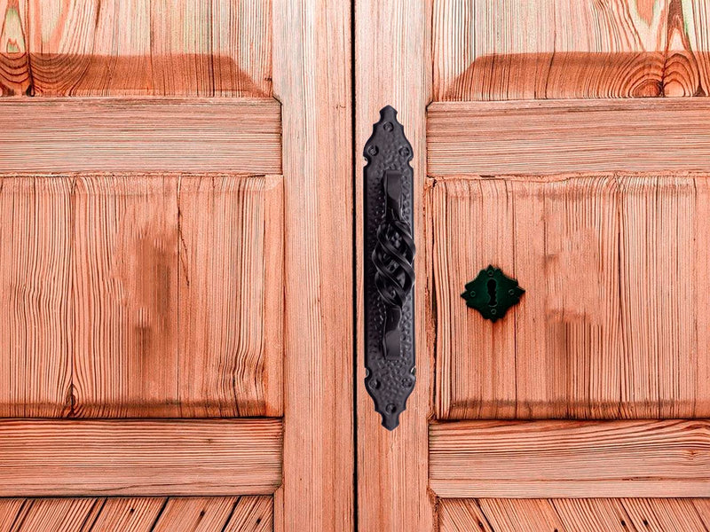 Fiesta Brands 11 Inch Door Pull Black Gate Handle Antique Rustic Hardware Twisted Birdcage Barn Door Handle, Heavy Duty Black Long Plate for Closet,Gate,Shed Door,Window,Fence,Garage
