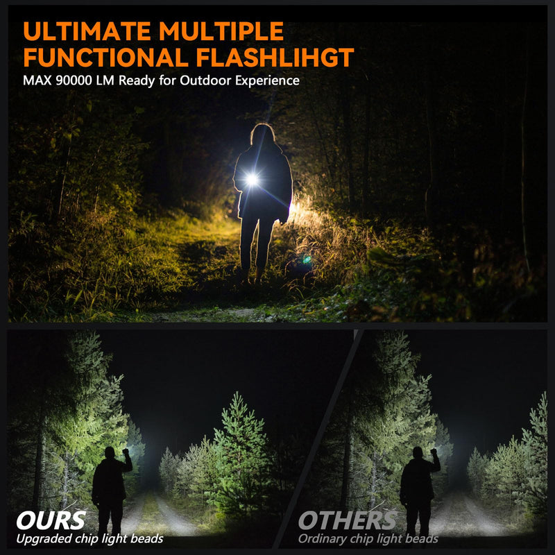LED Flashlights High Lumens Rechargeable, 90000 High Lumens Super Bright Flashlight Camping with 11 Modes & Waterproof, Powerful Handheld Flashlight for Camping Emergencies, Outdoor, Hiking, Working