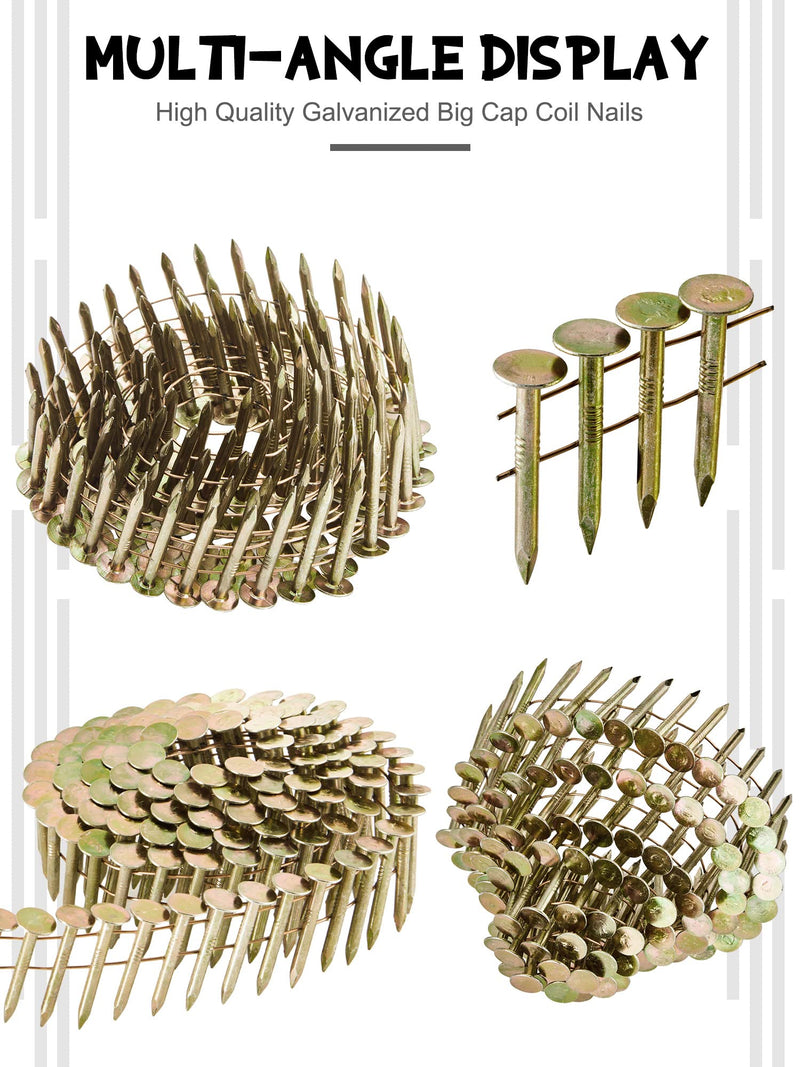Sadnyy 600 Count Coil Roofing Nails 3/4-1-1/4 in 15 Degree Coil Roofing Stainless Steel Siding Nails with Smooth Ring Shank for Roof Lathing Sheathing Material (3/4 inch x 0.12 inch) 3/4 inch x 0.12 inch