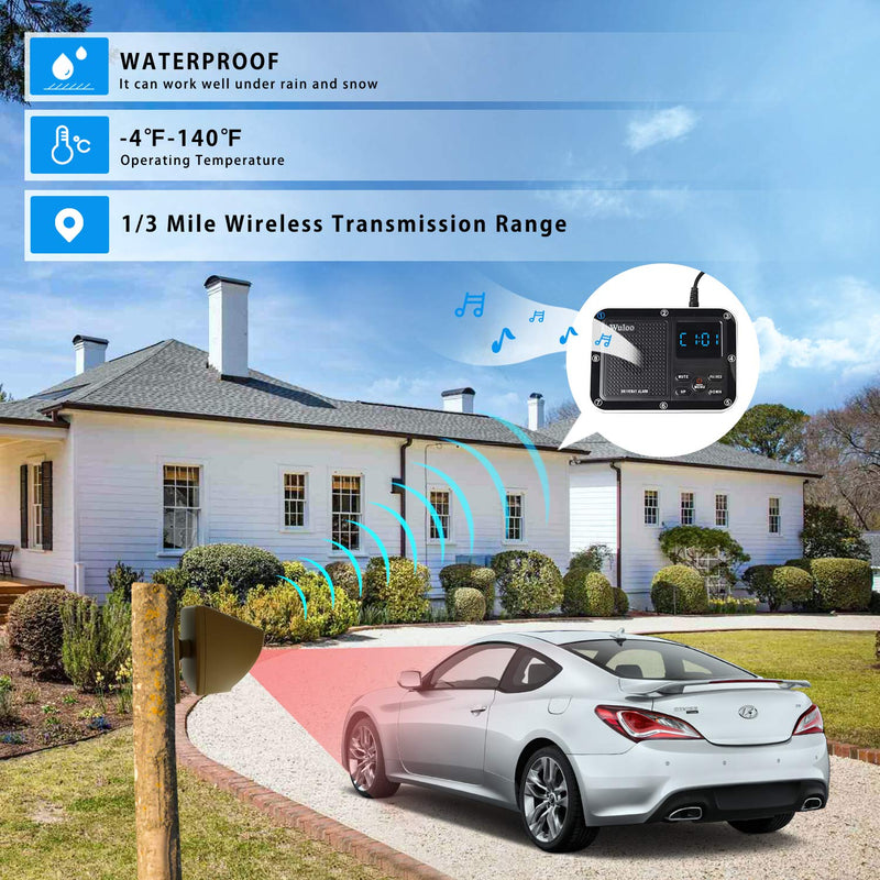 Solar Driveway Alarm Wireless Outside 1800ft Range, Outdoor Motion Sensor & Detector Driveway Alert System with Rechargeable Battery/Weatherproof/Mute Mode(1&1-Brown)