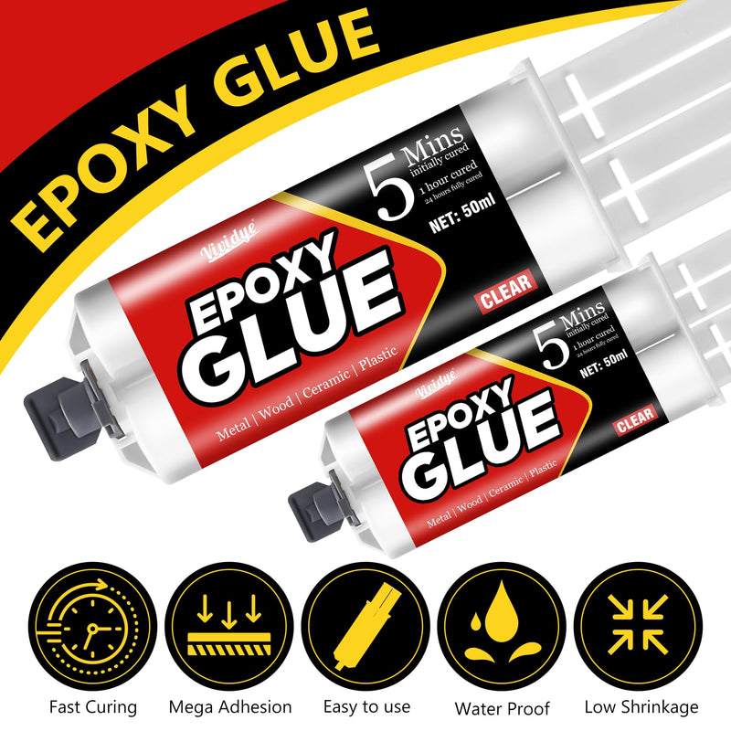 5 Minute Epoxy Glue 100ml, Multi-Purpose Clear Epoxy Adhesive for Metal, Plastic, Wood, Ceramics, Glass and More, Sturdy, Waterproof, Heat-Resistant, Fast Curing Liquid Epoxy Resin Kit