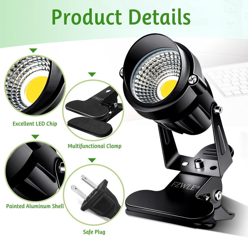 Spot Lights Clamp Indoor Spotlights, 7W Clip on Lights Daylight White Uplights with 6FT Cord and Switch for Trade Show, Workshop, Billboard, Desk Lighting (2 Pack)