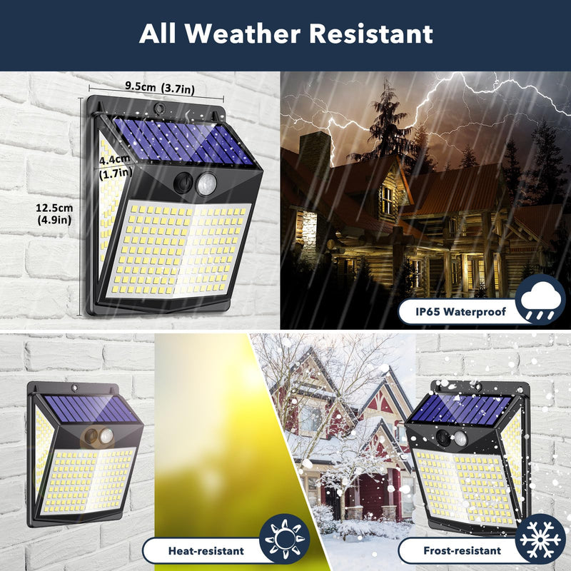 Solar Lights Outdoor Motion Sensor - Solar Motion Detector Lamps for Outside, 238 LED with 300° Angle Illumination and 3 Lighting Modes, IP65 Waterproof Solar-Powered for Garden, Patio, Yard [4 Pack] [4 Pack]