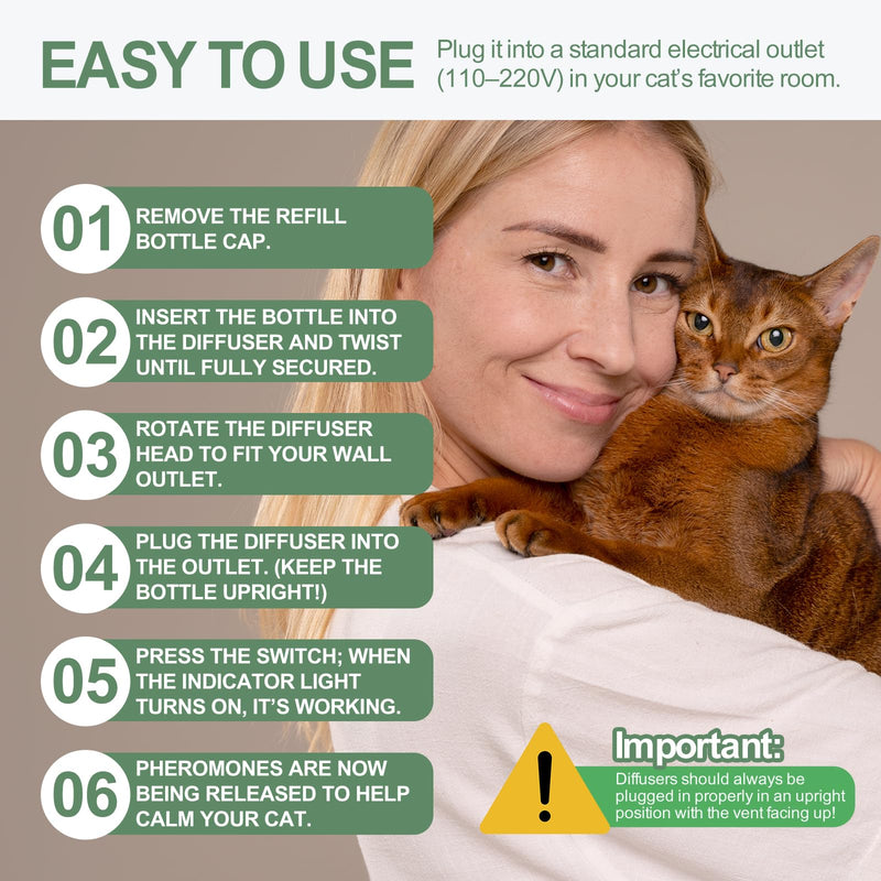 Cat Calming Diffuser Kit with 2 Plug-in & 4 Refills, Pheromone Diffuser for Cats Reducing Fighting, Scratching, Urine, Aggression, Anxiety, Fireworks, Vet Visits, Travel, 120 Day Supply, Safe Formula Bear Diffuser (with Light)