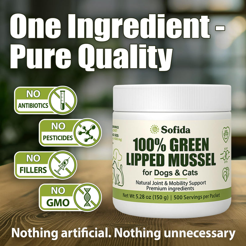 Premium Green Lipped Mussels for Dogs and Cats 100% Pure New Zealand Natural Supplements Vitamins to help your Pet for Hip and Joint Flexibility, Mobility, Strength, Tendons and Muscles (2.64, Ounces) 2.64 Ounces