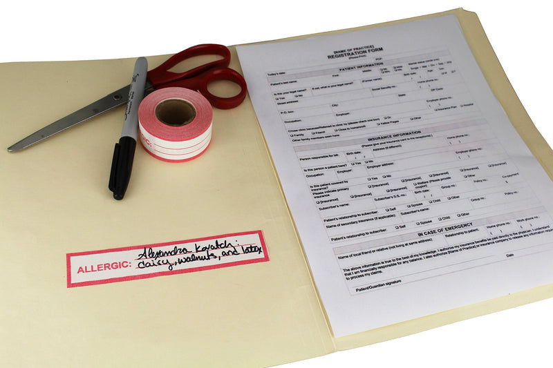 ChromaLabel 1 Inch Allergic Write-in Tape, Red and White Imprint, 500 Inch Roll