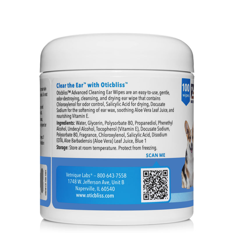 VETNIQUE LABS Oticbliss Chlorhexidine Ear Flush and Oticbliss Advanced Cleaning Ear Wipes Ear Care Products Bundle for Dogs & Cats, Cleansing Ear Flush & Drying Ear Wipes for Itchy Ears - PawsPlanet Australia