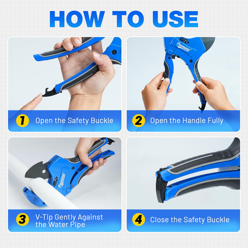 PVC Pipe Cutter, Up to 2-1/2", Ratchet Pipe Cutter Heavy-Duty, Pex Cutting Tool for Cutting PEX, PVC, PPR Plastic Hoses and Plumbing Pipe with Deburring Tool - NewNest Australia