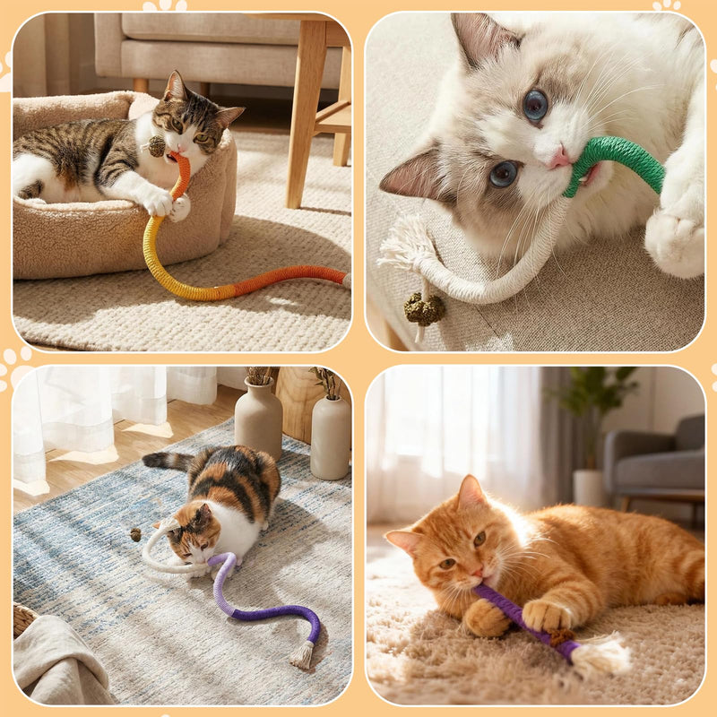23.6In Cat Chew Ropes Toy - 6 Pack Silvervine Interactive Nip Kicker Toy Catnip Kicker Interactive Kitten Teething to Redirect Chewing for Indoor Cats to Promote Oral,Dental Health