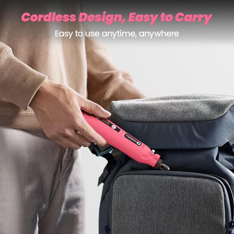 HARDELL Mini Cordless Rotary Tool, 5-Speed 3.7V rechargeable Kit with 61 Accessories, USB Charging Multi-Purpose Power Tool for Sanding, Polishing, Drilling, Etching, Engraving, DIY Crafts Pink-3.7v