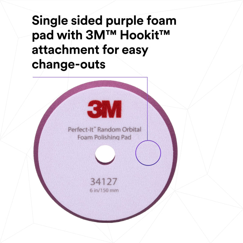 3M Perfect-It Random Orbital Foam Polishing Pad, 6"/150 mm, Purple, 34127, for Automotive Compounding and Polishing 150mm 6"