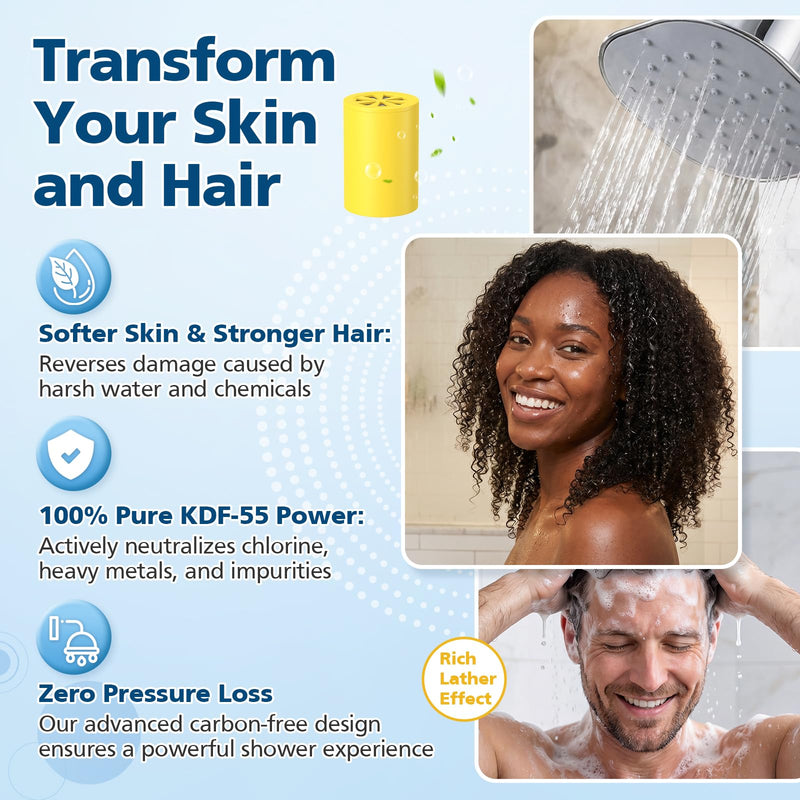 A-01 Replacement Filter Compatible with Afina Filtered Showerhead & Shower Filter, Carbon-Free KDF & Calcium Sulfite Cartridge for Hard Water, High Pressure for Hair and Skin Care, 3 Pack
