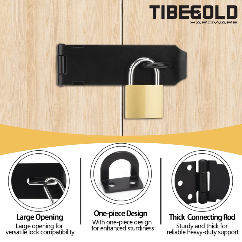 3 Inch Door Lock Hasp Latch, Security Packlock Clasp Hasp Lock Latch, Stainless Steel Gate Lock Hasp for Outdoor Fence Gate,Barn Door,Shed Closet Cabinet, Drawer, Black Finish with Screws, 1 Pack 3 Inch