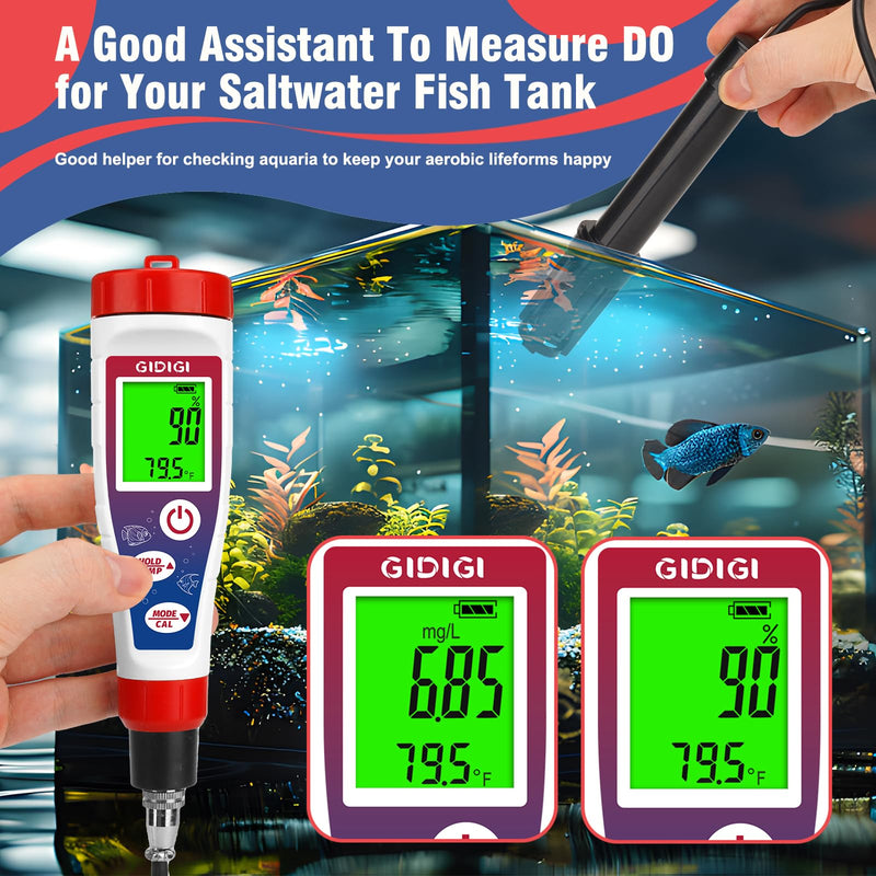 Dissolved Oxygen Meter, Pond Oxygen Tester,0.0-40.0 mg/L DO Tester with 4.92 feet Extended Probe Cable, ATC, Backlit LCD, for Pond, Aquarium, Wastewater, Brewing, Lab, and Educational Research