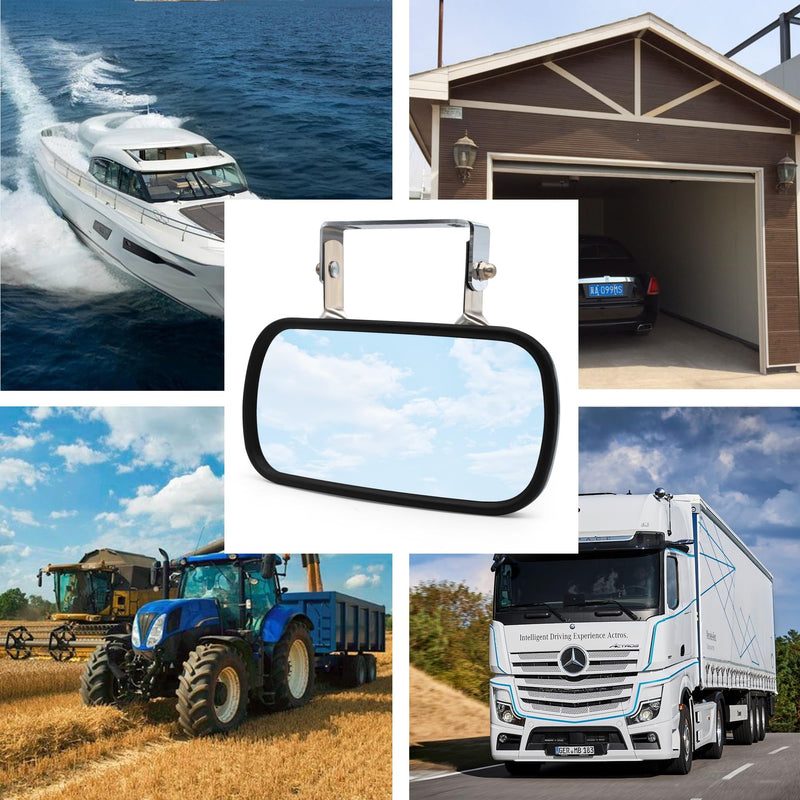 TOEMIRR Convex Mirror Stainless Steel Rectangular fit for Multiple Scenarios, Tractors Forklifts Trucks Boats Cars Improve Visibility Universal U-Bracket