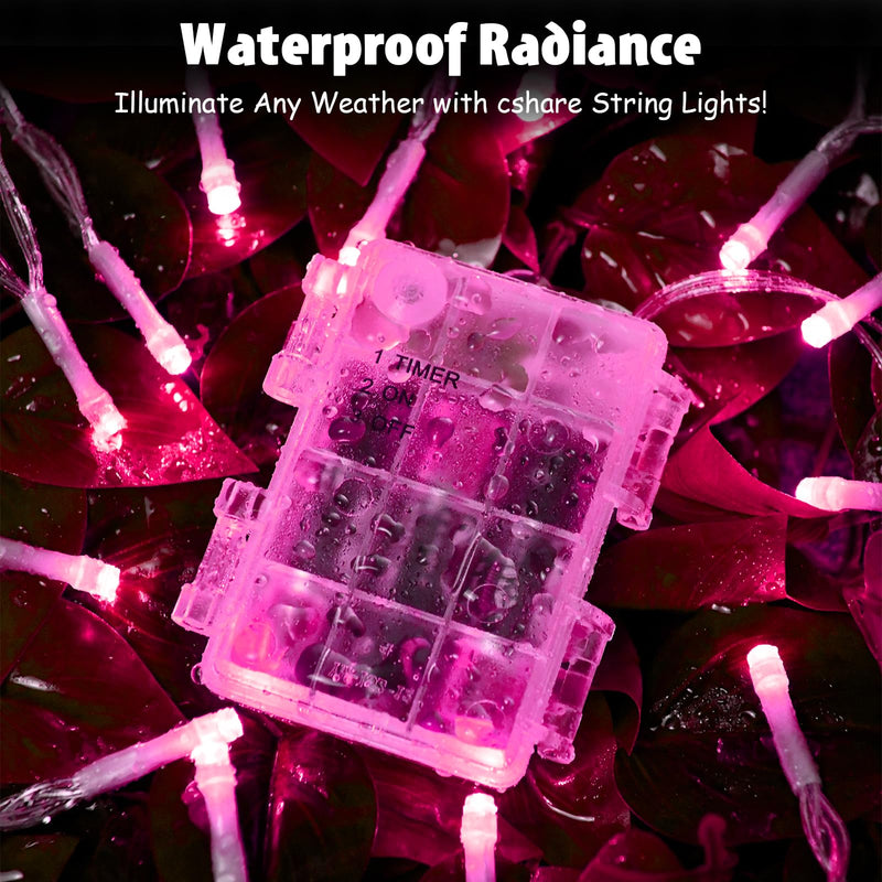String Lights Outdoor Waterproof 9.8ft 30 LED, Pink Fairy Lights Battery Operated with Timer Clear Wire for Indoor & Outdoor Christmas Valentine's Day Decorations Garland Party Garden 1