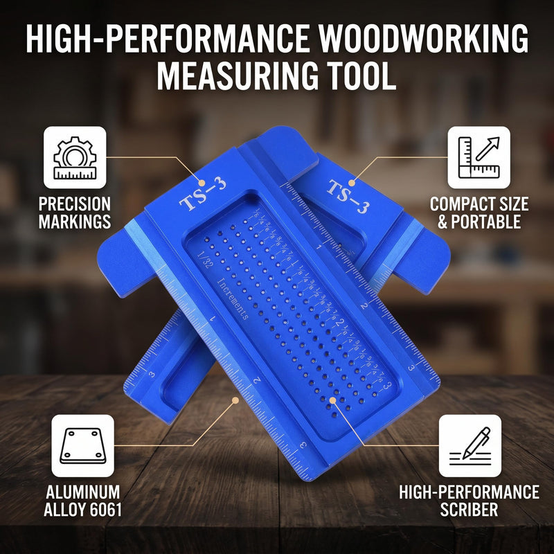 Precision Marking T-Rule, Aluminum Alloy Hole Positioning Scribing Gauge Woodworking Measuring Tool(Blue)