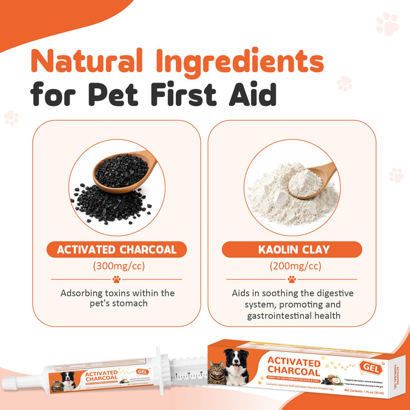 Activated Charcoal Paste for Dogs & Cats – 30 ml First Aid for Pet Poison Emergency, Toxin Absorber for Digestive Health, Easy-Use Paste for Puppy & Kitten, Home & Travel Essential