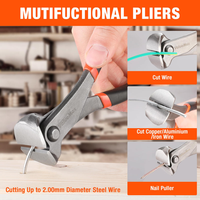 VALUEMAX 3Pcs Nail Puller Nail Remover Tool, Include 7" End Cutting Pliers, 8" Bendable and Straight V Tip Upholstery Staple Remover, Upholstery Tools for Cutting Wires, Removing Nails and Staples
