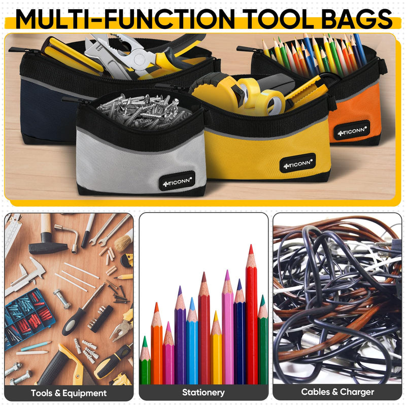 TICONN Tool Pouches with Zipper, 1680D Oxford Small Tool Bags, Waterproof Utility Bag Zipper Pouch for Tool Organizers and Storage (6 Pack Combo) 6 Pack Combo