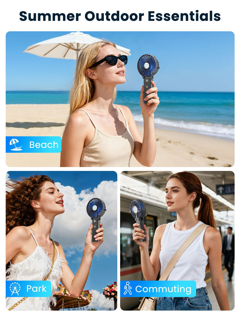 HandFan 5200mAh Handheld Portable Fan, Hand Held Fan, Up to 20H LongRuntime Blue‑Blade Matte Black