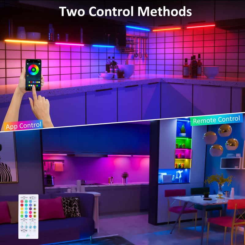 3 Pcs RGB Under Cabinet Lights Kit, Smart App and Remote Control Under Cabinet Lighting, Dimmible Under Counter Lights for Kitchen, Plug in LED Lights for Cabinet, Counter, Workbench, Desk Multicolor 3 Pack